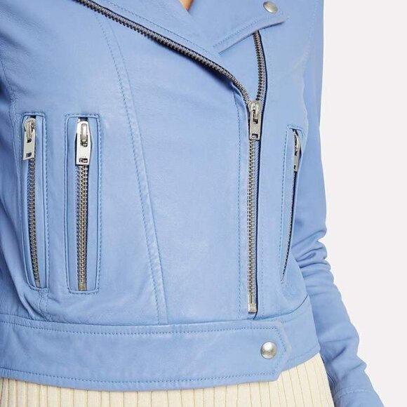 IRO HARTLEY LEATHER MOTO JACKET IN BLUE-LT - Picture 10 of 14